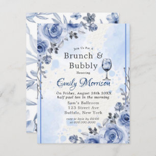Dusty Blue Grey Peony Brunch & Bubbly Invitation