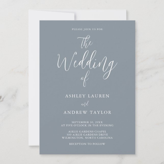 Dusty Blue Grey Simple Elegant Wedding Invitation (Front)