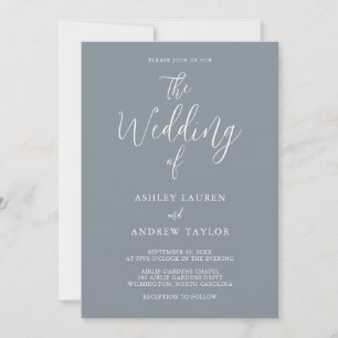 Dusty Blue Grey Simple Elegant Wedding Invitation