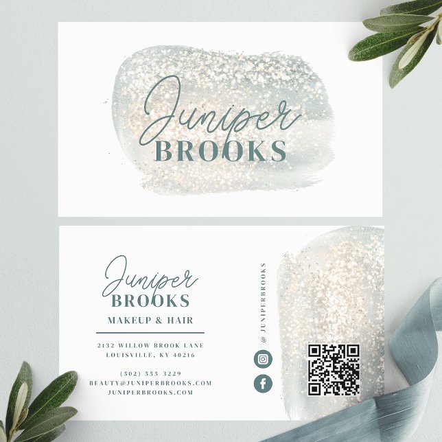 Dusty Blue Grey Social Media QR Code Glitter Business Card (Creator Uploaded)