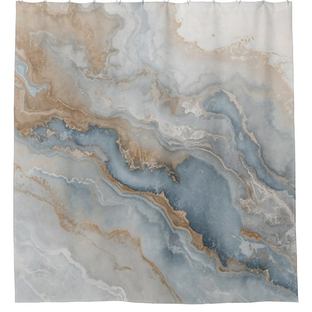 Dusty Blue Grey Tan Beige Abstract Shower Curtain (Front)