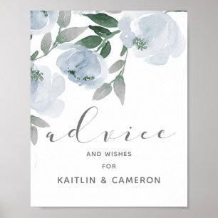 Dusty Blue & Grey Watercolor Bridal Advice Sign