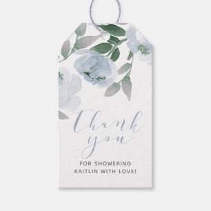 Dusty Blue Grey Watercolor Bridal Shower Favour Gift Tags