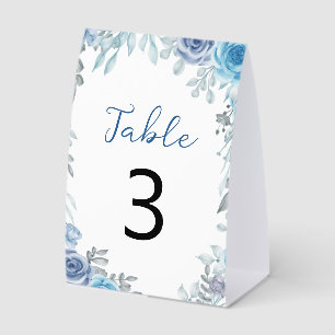 Dusty Blue Grey Watercolor Floral Table Number