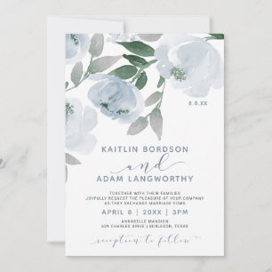 Dusty Blue Grey Watercolor Floral Wedding Invitation