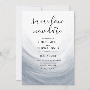 Dusty Blue Grey Watercolor Wave Same Love New Date Save The Date