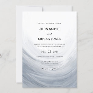 Dusty Blue Grey Watercolor Wave Wedding Invitation