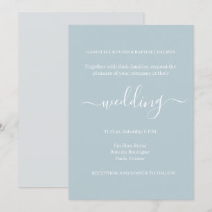 Dusty Blue Grey White Minimalist Elegant Wedding Invitation