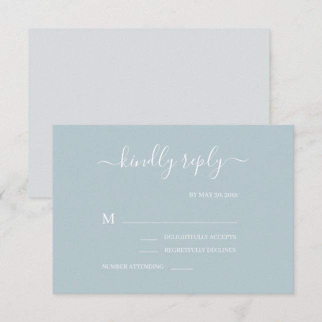 Dusty Blue Grey White Minimalist Wedding RSVP Invitation (Front/Back)