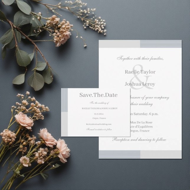 Dusty Blue Grey White Stripes Save The Date Invitation (Creator Uploaded)
