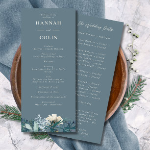 Dusty Blue Grey Winter Floral Wedding Programme