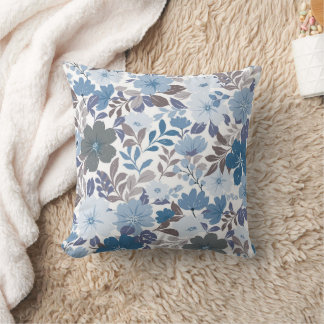 Dusty Blue & Grey Winter Sky Floral Garden Cushion