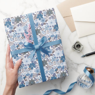 Dusty Blue & Grey Winter Sky Floral Garden Wrapping Paper