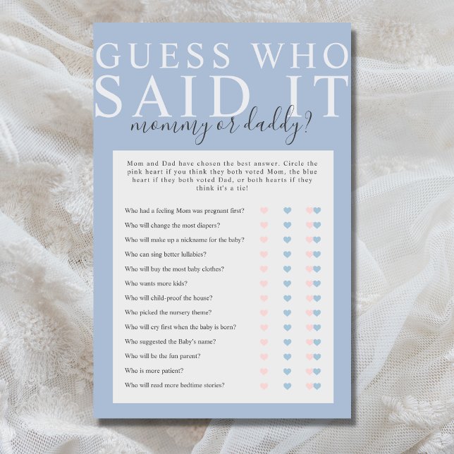 Dusty Blue Guess Who Said It Baby Shower Game (Minimalist, simple Guess Who Said It baby shower game in dusty blue)