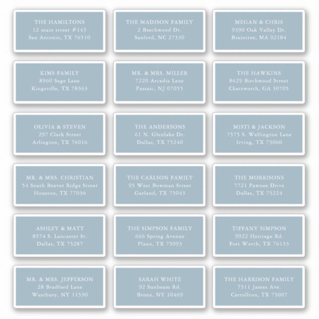 Dusty Blue Guest Recipient Name Address Shipping  (Front)