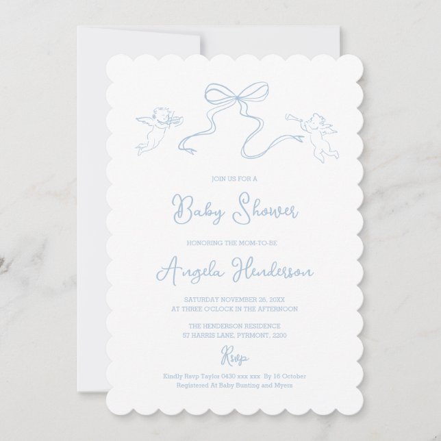 Dusty Blue Hand drawn Baby Shower Invitation (Front)