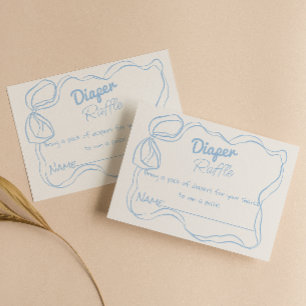 Dusty Blue Hand Drawn Bow Baby Boy Diaper Raffle Enclosure Card