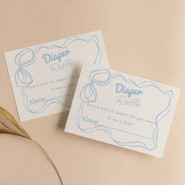 Dusty Blue Hand Drawn Bow Baby Boy Diaper Raffle Enclosure Card (Creator Uploaded)
