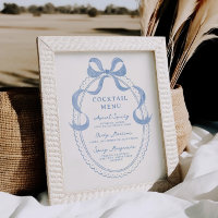 Dusty Blue Hand Drawn Bow Frame Cocktail Menu