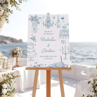 Dusty Blue Hand Drawn Whimsical Wedding Poster