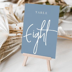 Dusty Blue Hand Scripted Table EIGHT Number