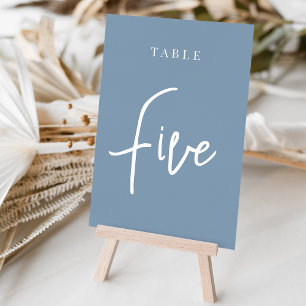 Dusty Blue Hand Scripted Table FIVE Number