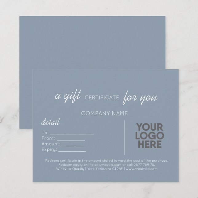 Dusty Blue Handwriting Business Gift With Logo  Card (Front/Back)