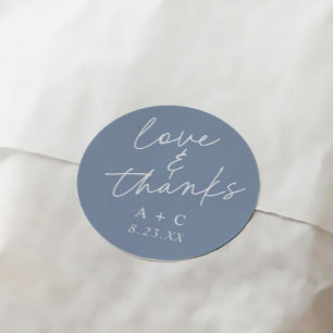 Dusty Blue Handwriting Thank You Wedding Favour Classic Round Sticker