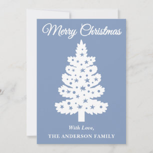 Dusty Blue Handwritten Script Christmas Tree Holiday Card