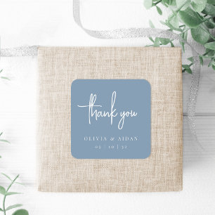 Dusty Blue   Handwritten Script Wedding Thank You Square Sticker
