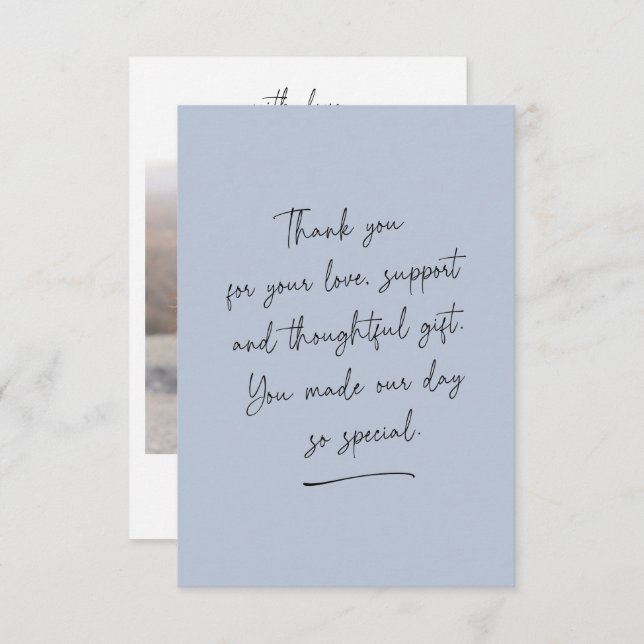 Dusty Blue Hanwritten Thank You Message Photo Card (Front/Back)
