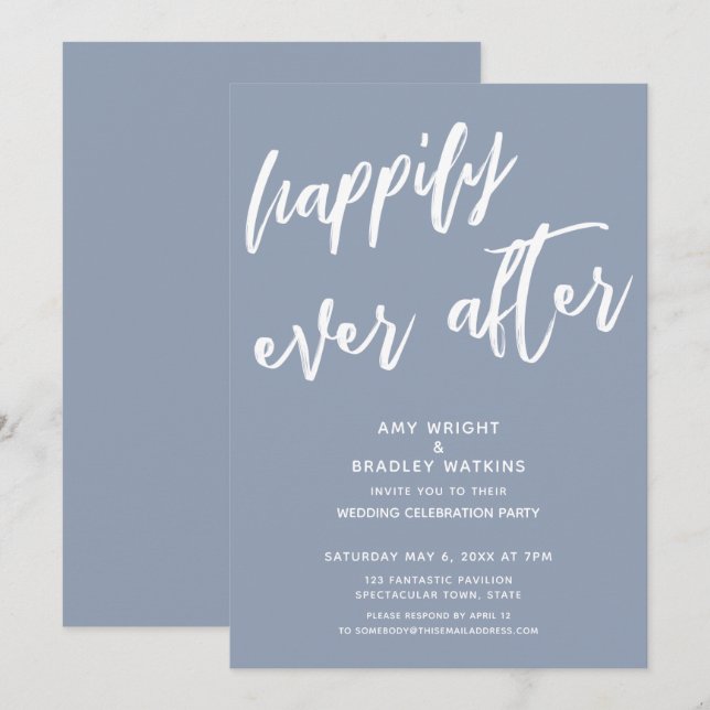 Dusty Blue Happily Ever After Wedding Reception Invitation (Front/Back)