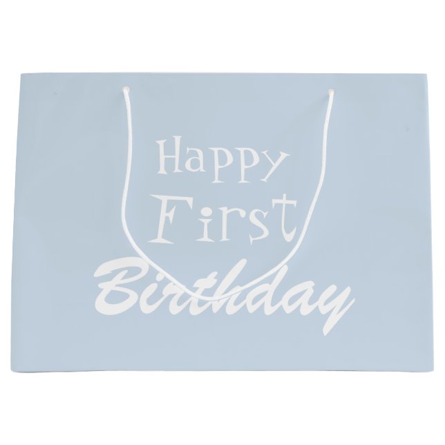 Dusty Blue Happy First Birthday Large Gift Bag (Front)
