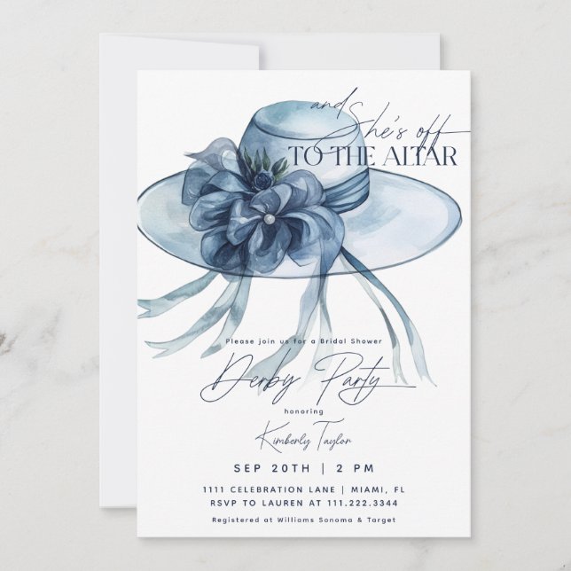 Dusty Blue Hat Derby Bridal Shower Invitation (Front)