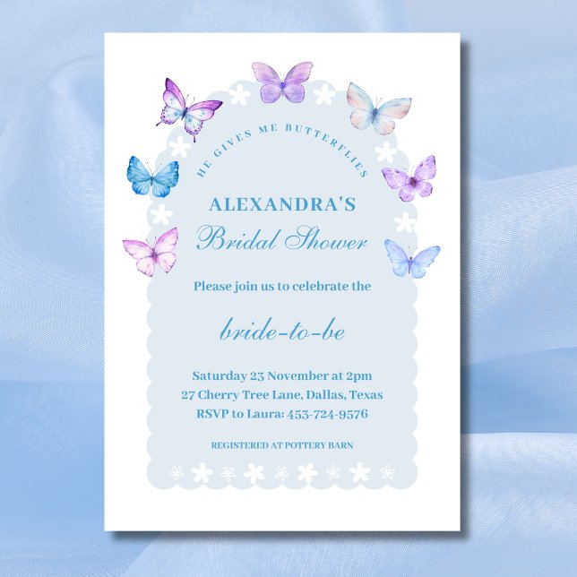 Dusty Blue, He gives me butterflies Bridal Shower Invitation (Creator Uploaded)