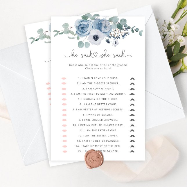 Dusty blue He said she said bridal shower game (Creator Uploaded)