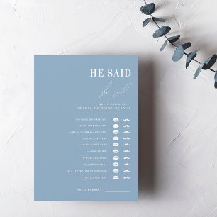 Dusty Blue He Said She Said Bridal Shower Game Invitation