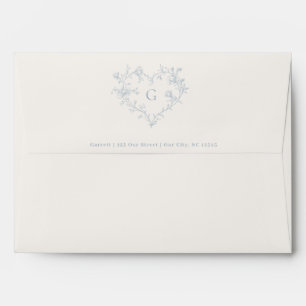 Dusty Blue Heart Crest Monogram Ivory Wedding Envelope