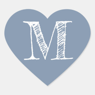 Dusty Blue Heart Minimalist Monogram Initial Sticker