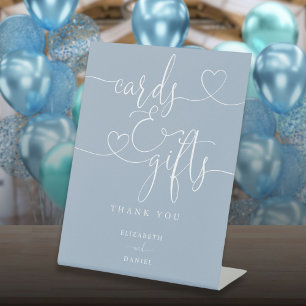 Dusty Blue Heart Script Cards And Gifts Pedestal Sign