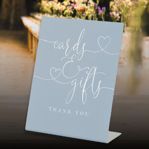 Dusty Blue Heart Script Cards And Gifts Pedestal Sign