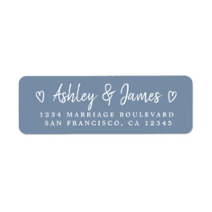 Dusty Blue Heart Script Couple Return Address