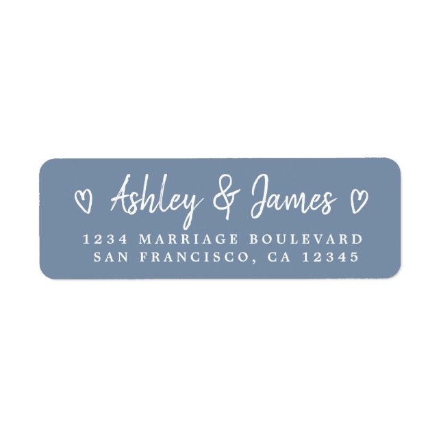 Dusty Blue Heart Script Couple Return Address  (Front)
