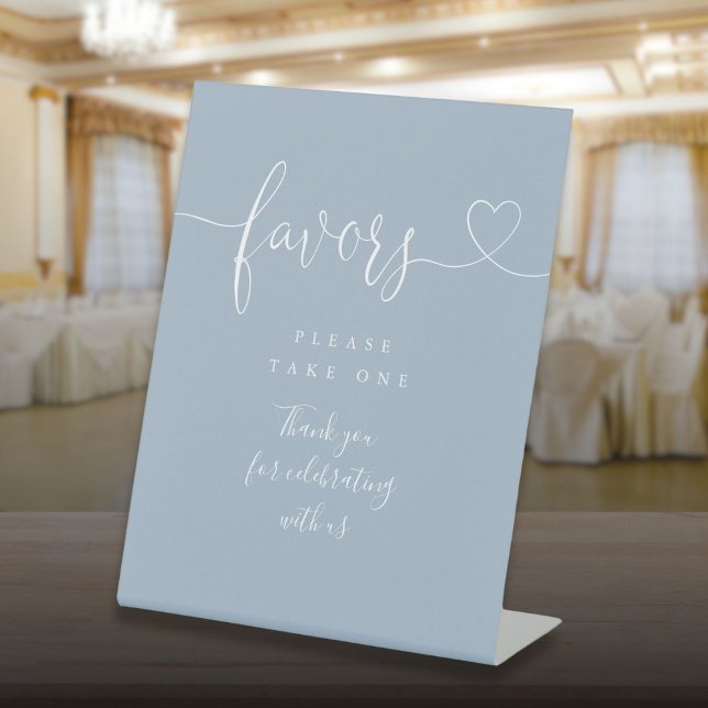 Dusty Blue Heart Script Favours Pedestal Sign (Dusty Blue Heart Script Favors Pedestal Sign)