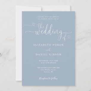 Dusty Blue Heart Script QR Code Wedding Invitation
