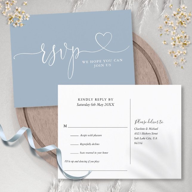 Dusty Blue Heart Script Song Request RSVP Card (Dusty Blue Heart Script Song Request RSVP Card)