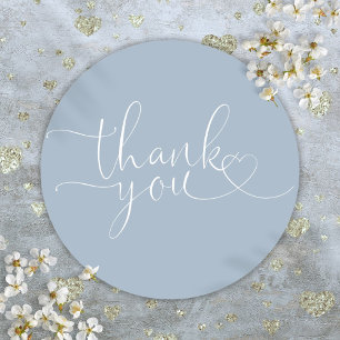 Dusty Blue Heart Script Thank You Classic Round Sticker