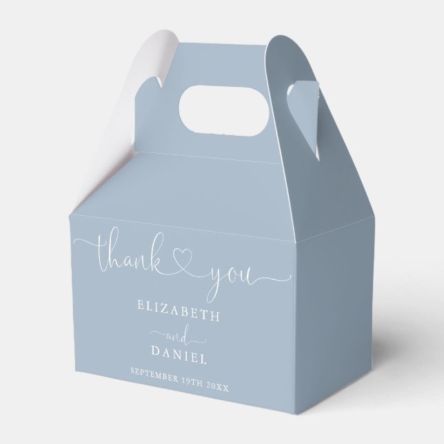 Dusty Blue Heart Script Wedding Favour Box (Front Side)