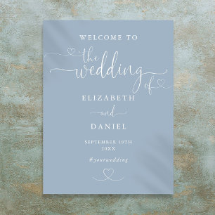 Dusty Blue Heart Script Wedding Welcome Sign