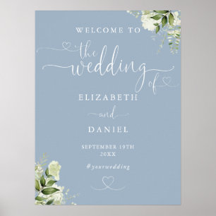 Dusty Blue Heart Script Wedding Welcome Sign